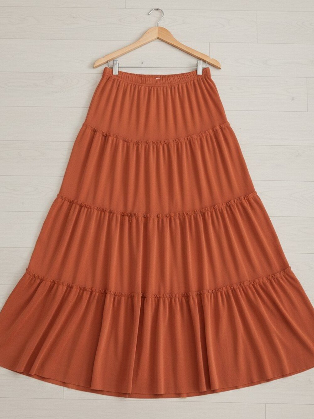 Vtg Sharon Young Maxi Tiered Skirt Size Small Rust Orange Boho Peasant Prairie